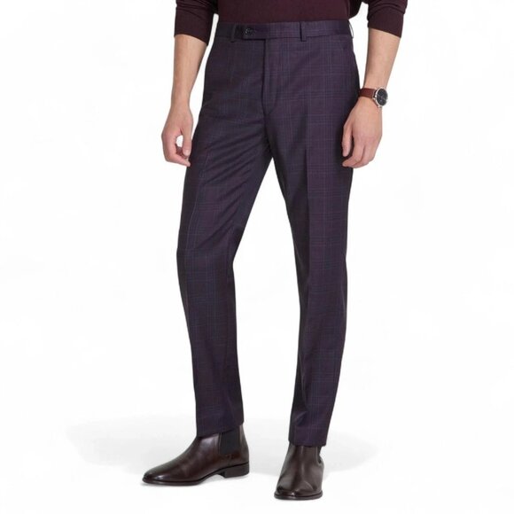 Calvin Klein Men's Purple Slim-Fit Wool-Blend Plaid Suit Pant 30Wx30L E091459 - Picture 1 of 3
